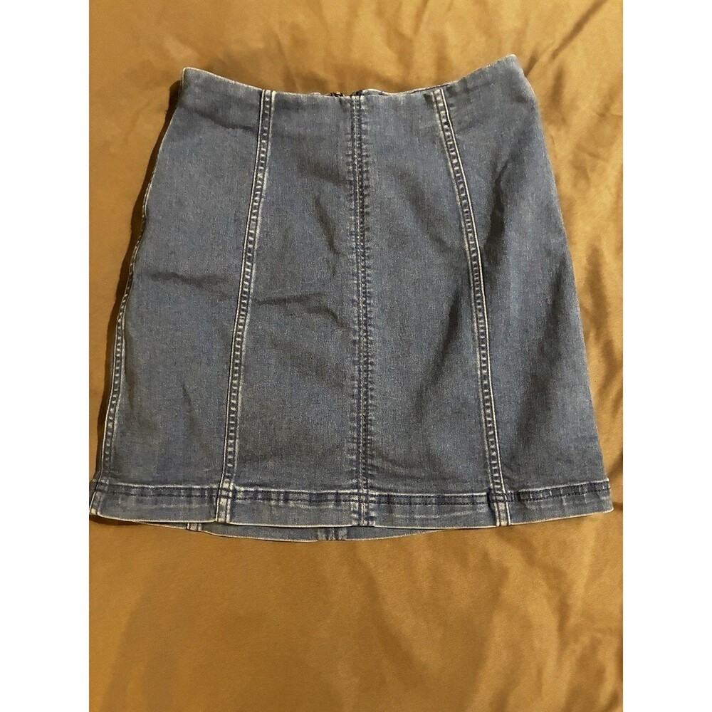 Free People Denim Skirt Women's Size 8 Blue Dark Wash Denim Cotton Stretch Y2K